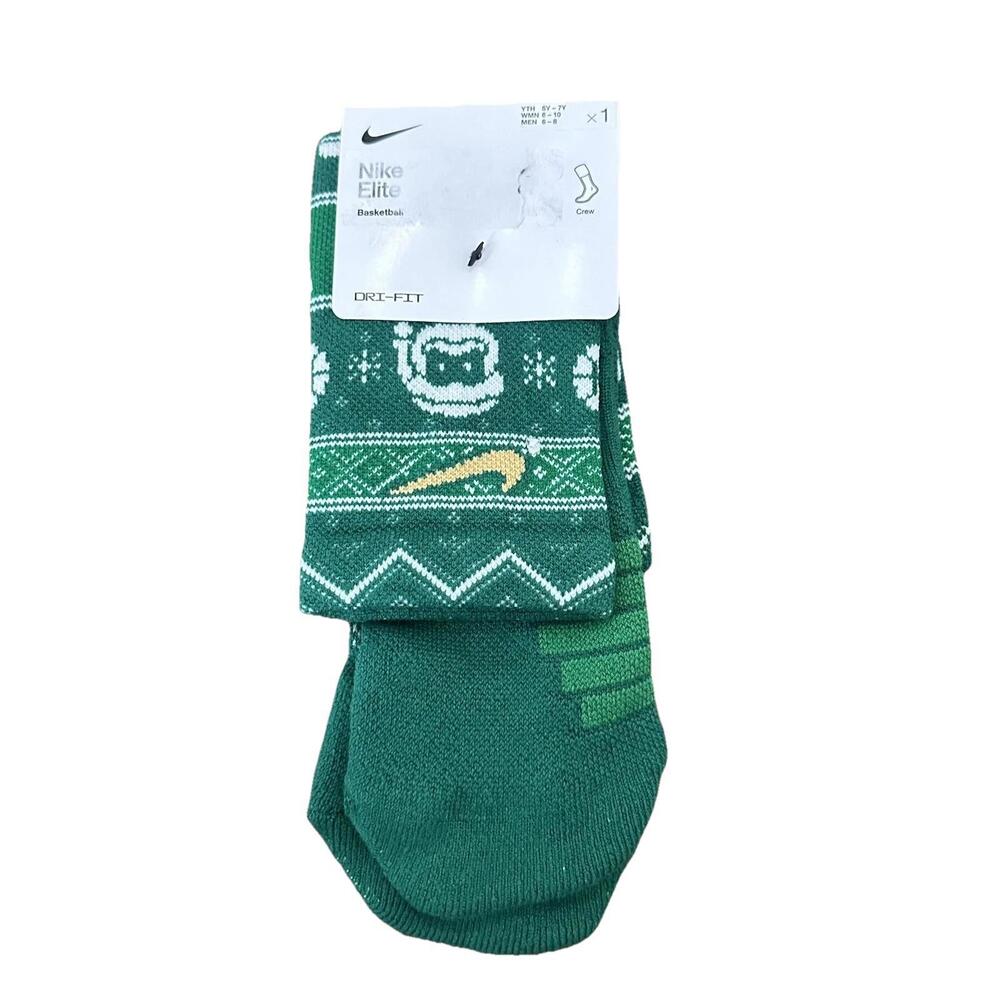 NWT Nike Elite Christmas Green Dri Fit Crew Socks Unisex 5Y-7Y W6-10 M6-8